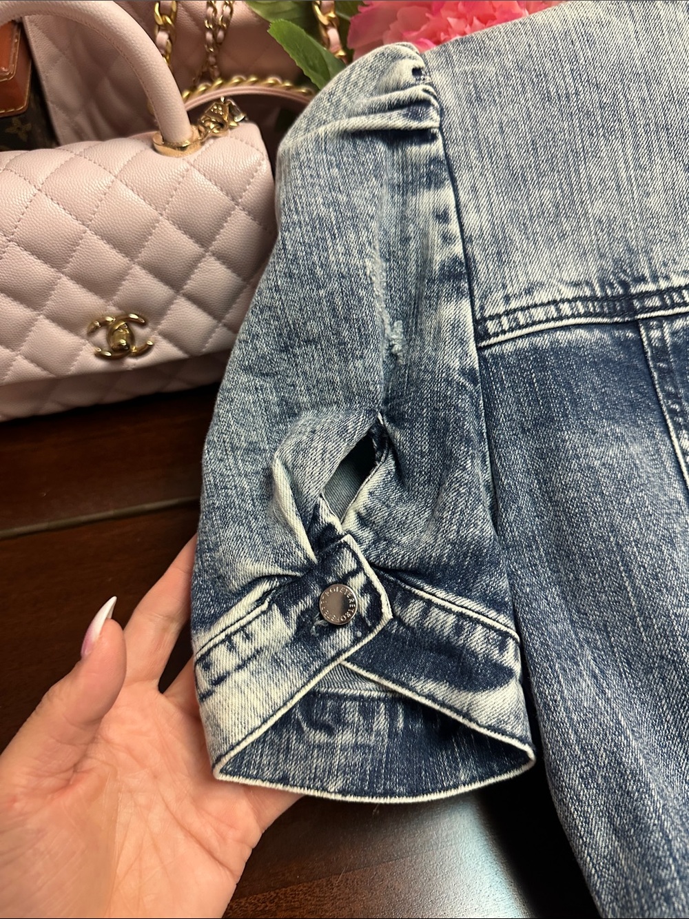 Retrofete Acid-Wash Denim Wrap Dress in Light Blue by Retrofete - Picture 7 of 11